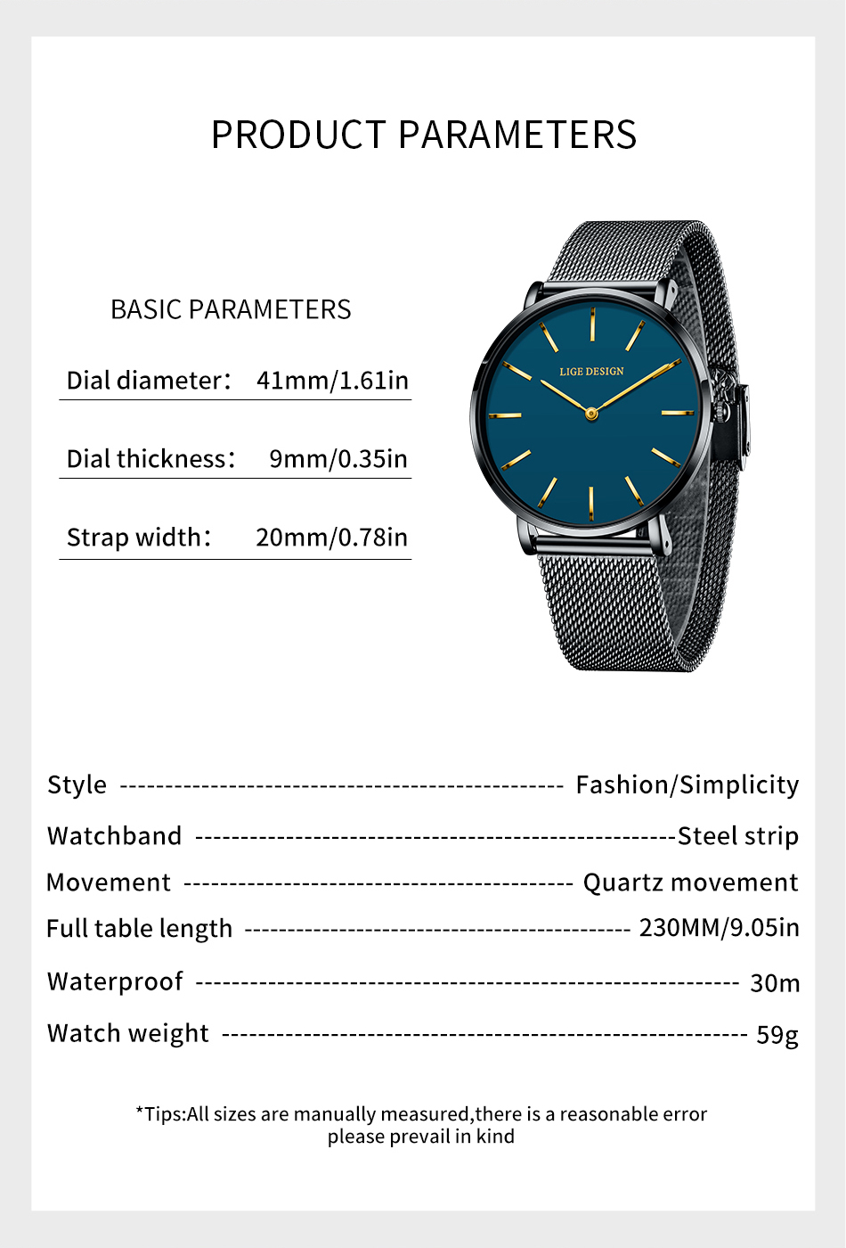LIGE watch men's universal watch men's and women's same holiday gifts High-end watches, waterproof watches