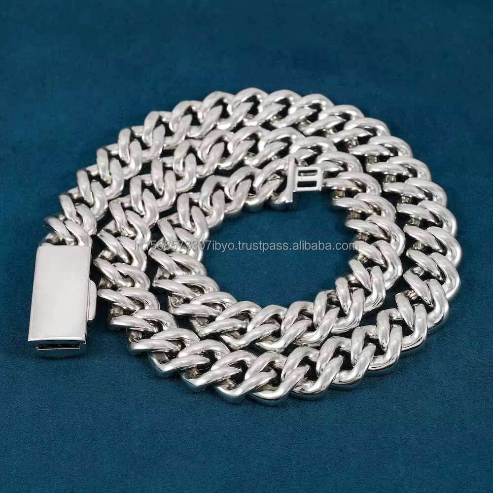 VVS1 D Color 15MM Baguette Miami Cuban Moissanite Diamond Cuban Link Chain 925 Sterling Silver Necklace for Sale