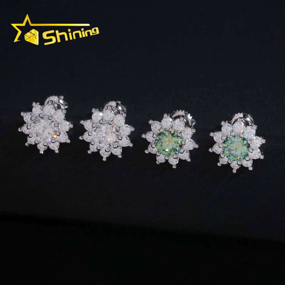 Hot Sale Popular Low Price High Quality Sier Hip Hop Green VVS Moissanite Stud Earrings