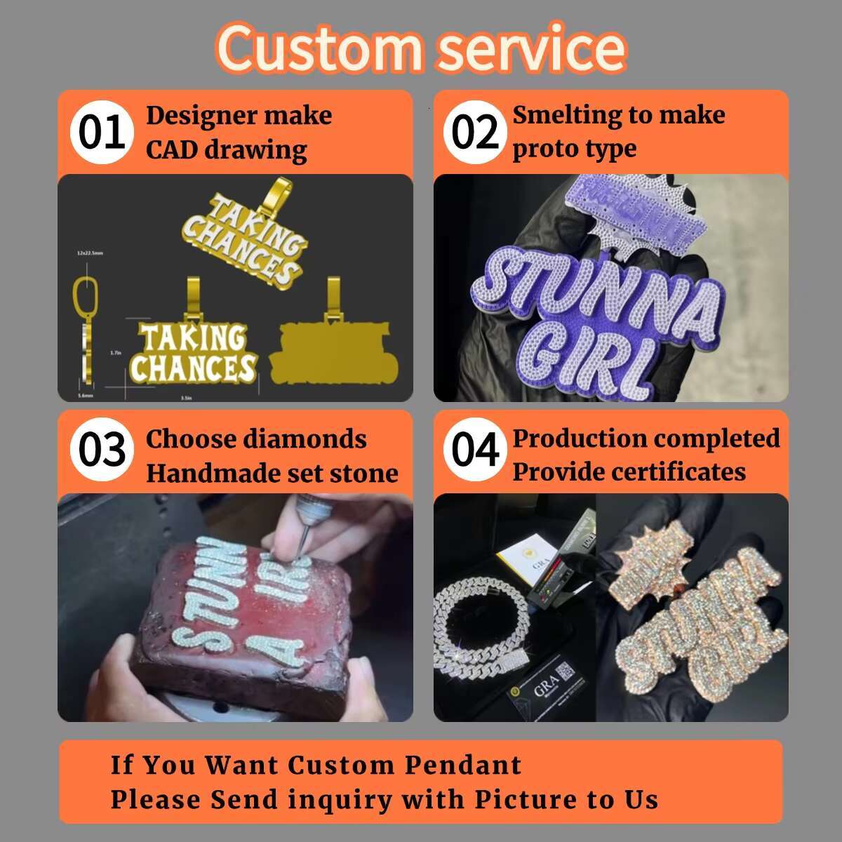 Custom Circle Rose Gold VVS Moissanite Diamond Pendant Cartoon Rord Runner Iced Out Pendant Moissanite Jewelry Men