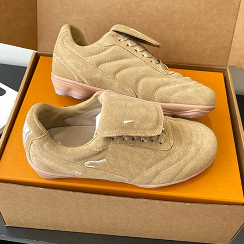 Footprint Soccer Sneaker Womens Mens Designer Fashion Khaki Suede Cowhide Soccer Shoes Detachable Tongue Comfortable and Lightweight Sports Shoes