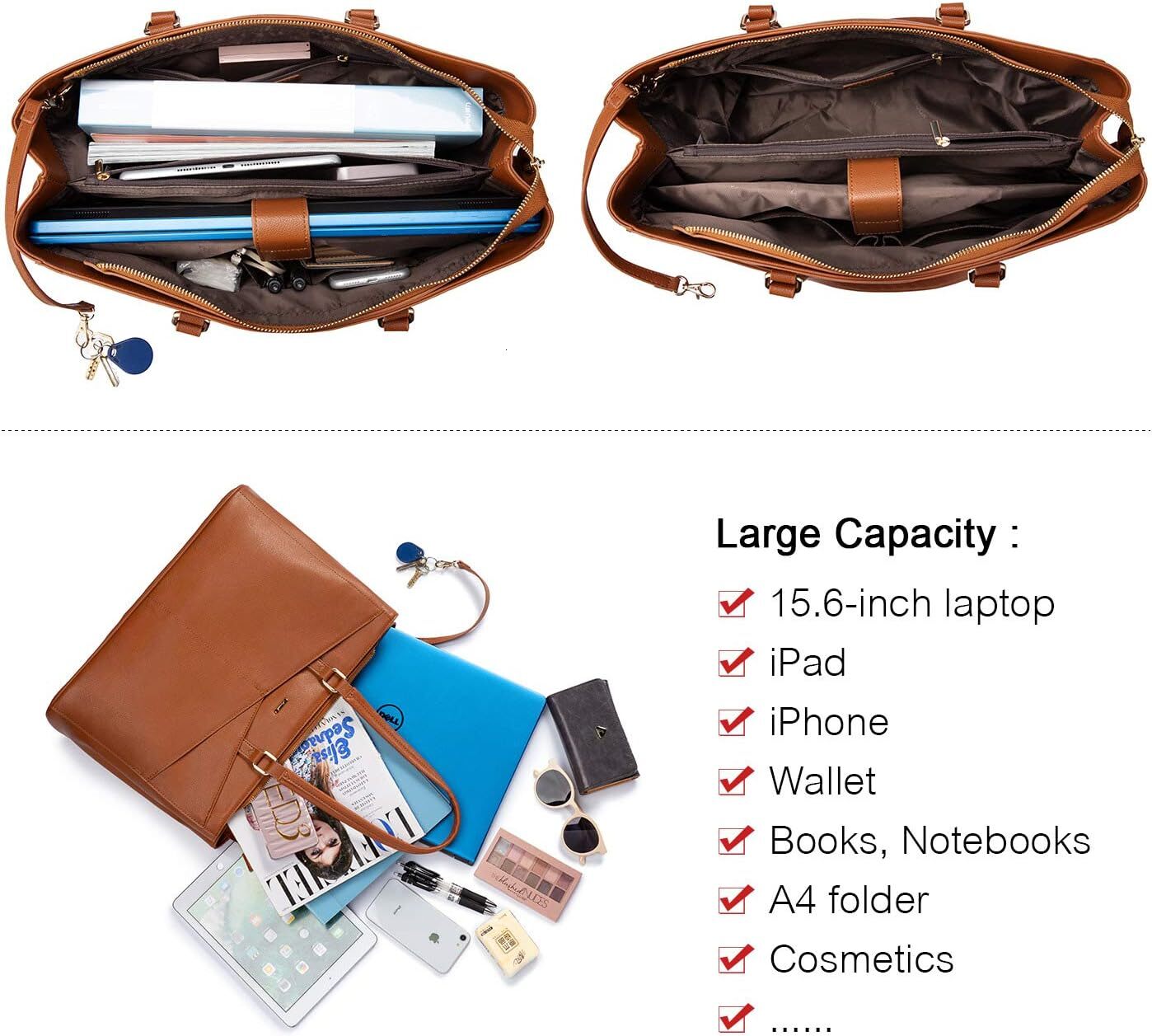 DHYMS Laptop Tote for Women,15.6 Inch Waterproof Computer Bags Women Business Office Work Bag Briefcase, Brown