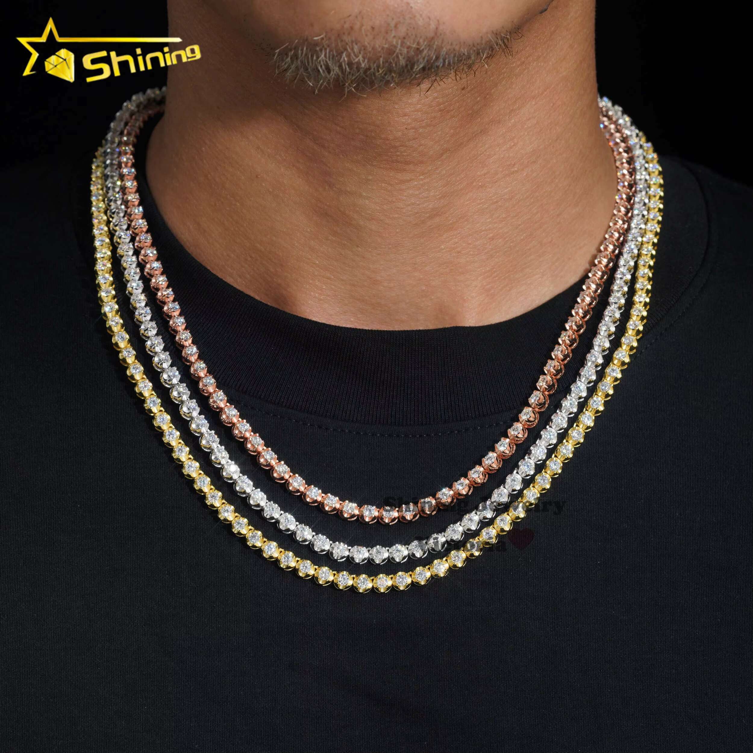 Luxury Hip Hop Iced Out Fine Jewelry 3mm 4mm Lab Grown S925 Silver Vvs Moissanite Tennis Chain Necklace