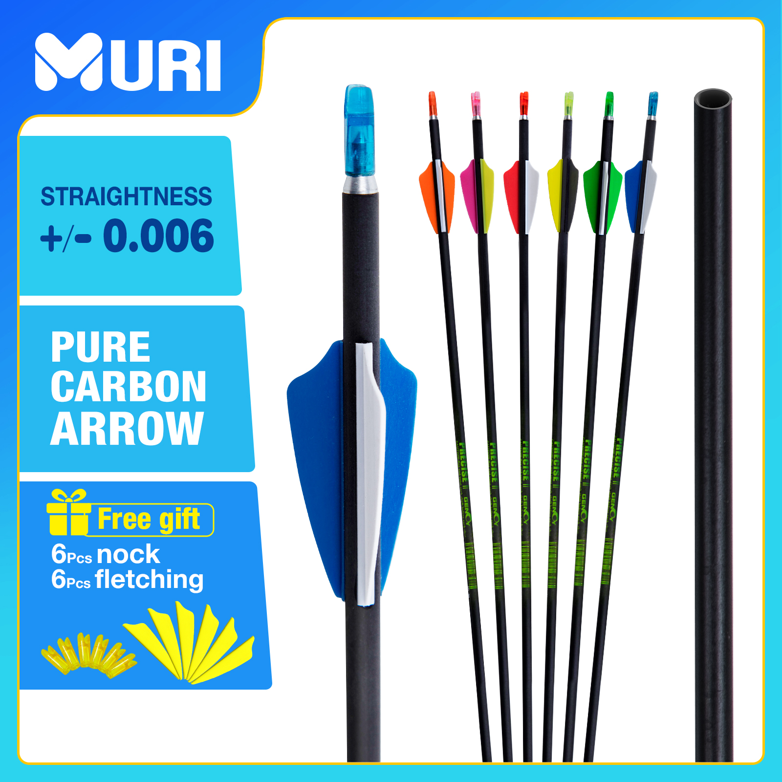 31inch Archery Arrows without Arrowheads Carbon Targeting Arrows 4.2mm Training Arrows for Recurve Bow & Compound Bow Spine 350-1500 Arrows (12Pcs)