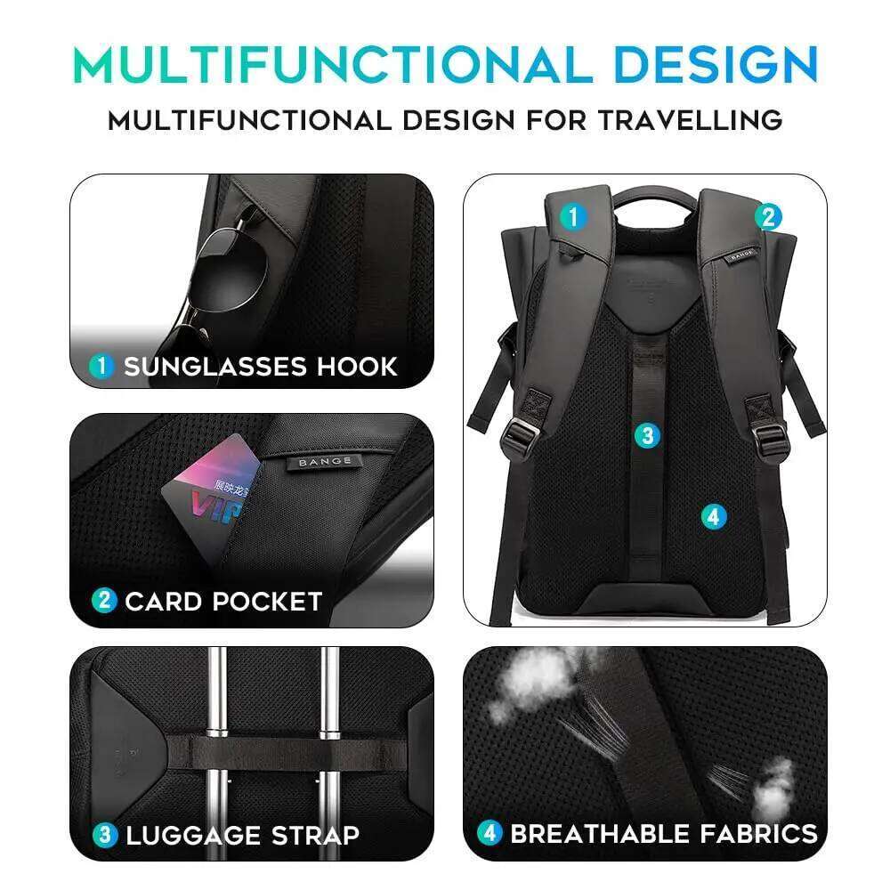 Designer Bag Bange Men Fashion 15.6 Inch Multifunctional Waterproof Backpack Daily Travel Bag Casual School Rucksack With Buckle