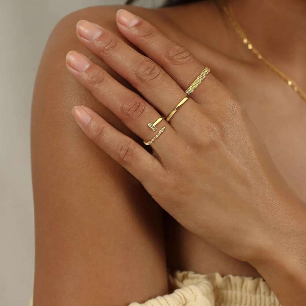 Set 3 14k Women Thin Thumb Pinky Finger Ring Wide Thick Gold Band for Woman Non Tarnish Open Adjustable Rings Comfort Fit Size 7 To 10