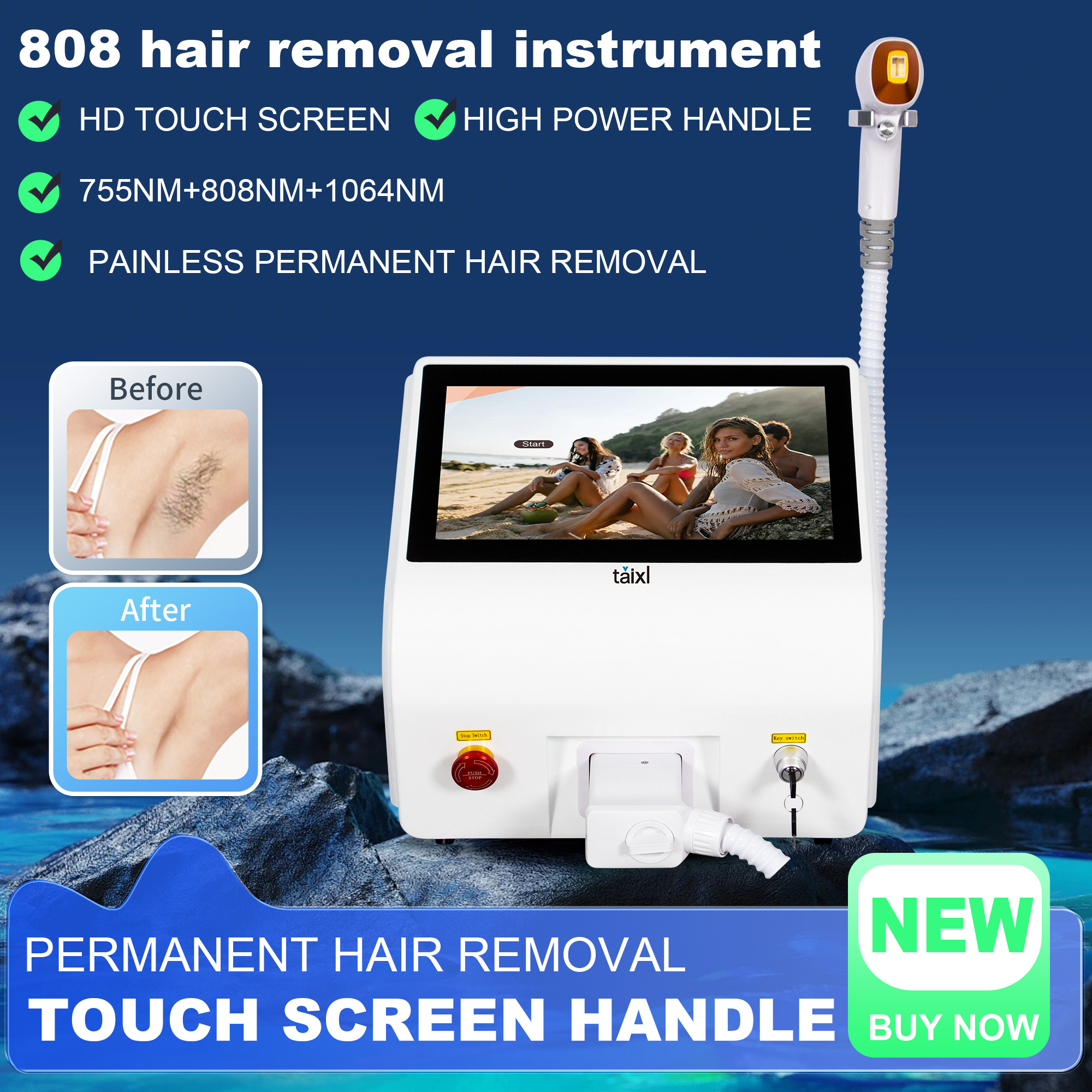 New Triple Wavelength 808nm Diode Laser Epilator with Ice Titanium Cooling Technology for Professional and Painless Hair Removal