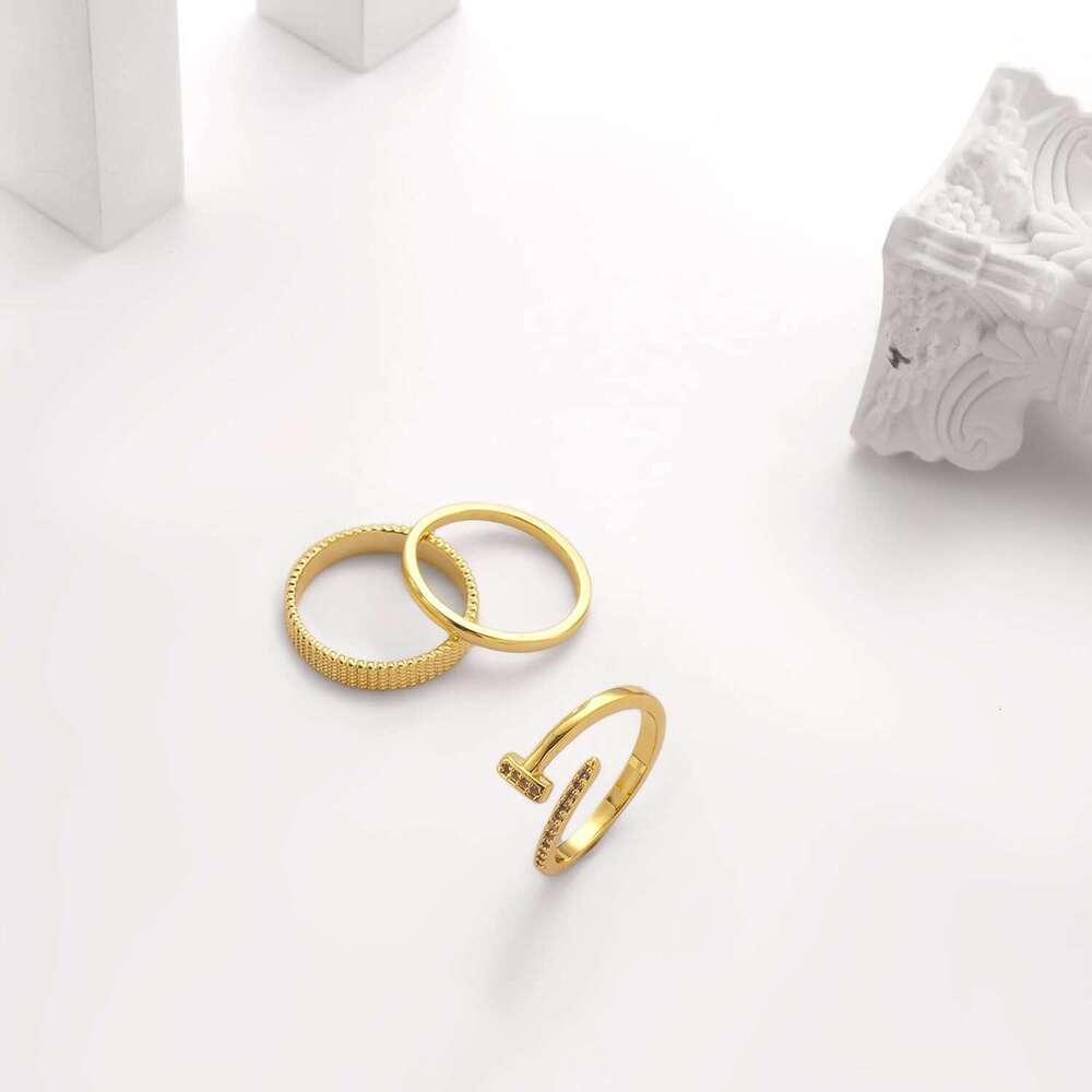 Set 3 14k Women Thin Thumb Pinky Finger Ring Wide Thick Gold Band for Woman Non Tarnish Open Adjustable Rings Comfort Fit Size 7 To 10