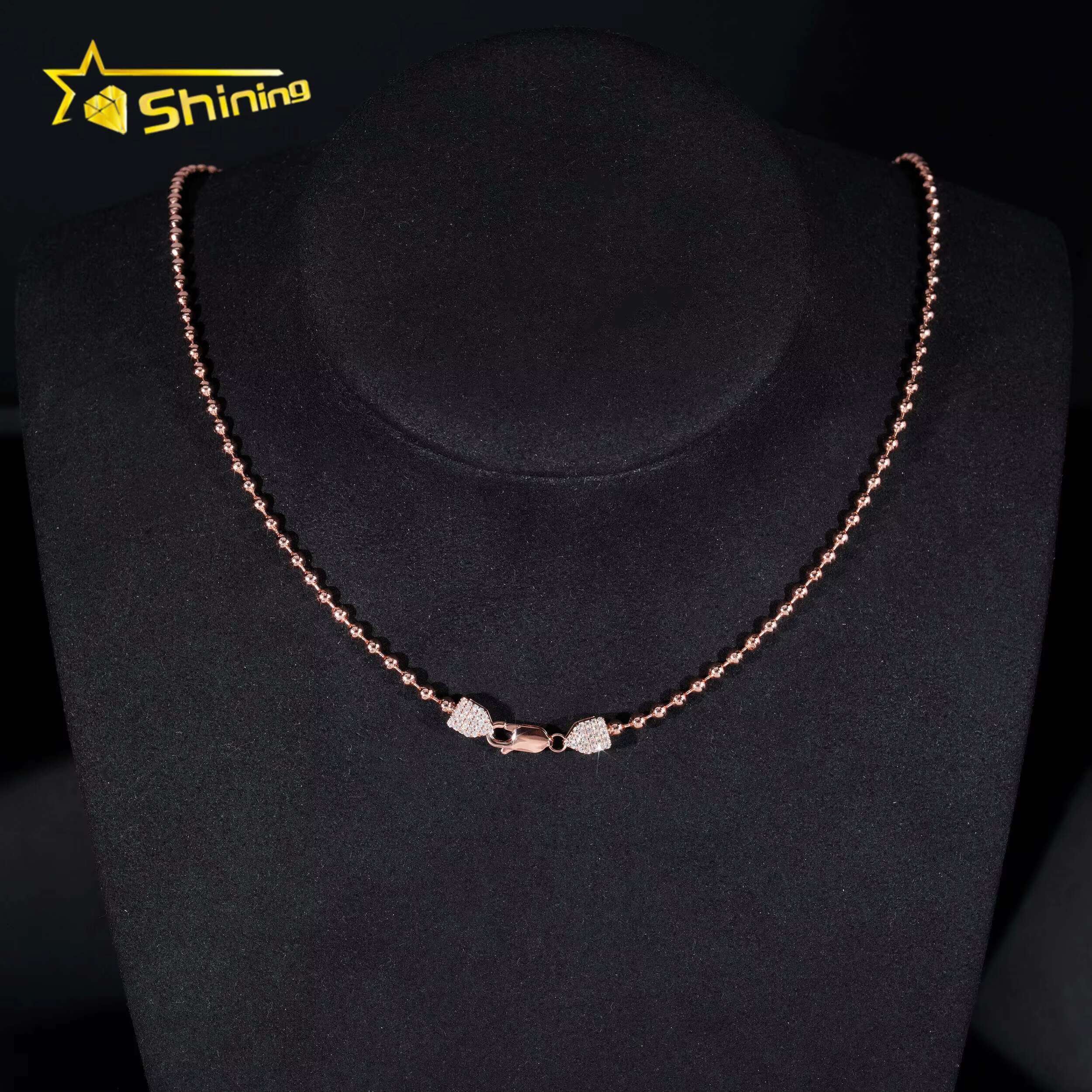 Fine Jewelry 925 Pure Silver Bead Chain Moissanite Clasp Chain Diamond Fashion Hip Hop GRA Certified