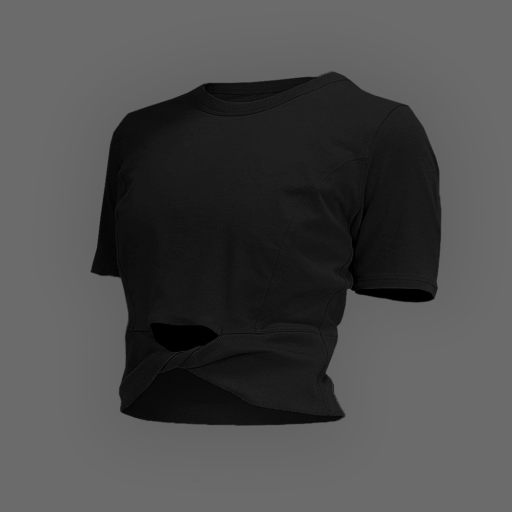 Summer New Camping Women's Cotton Ribbed T-Shirt Sleeve High Waist Short Quick-Dry Yoga Top Outdoor Sports