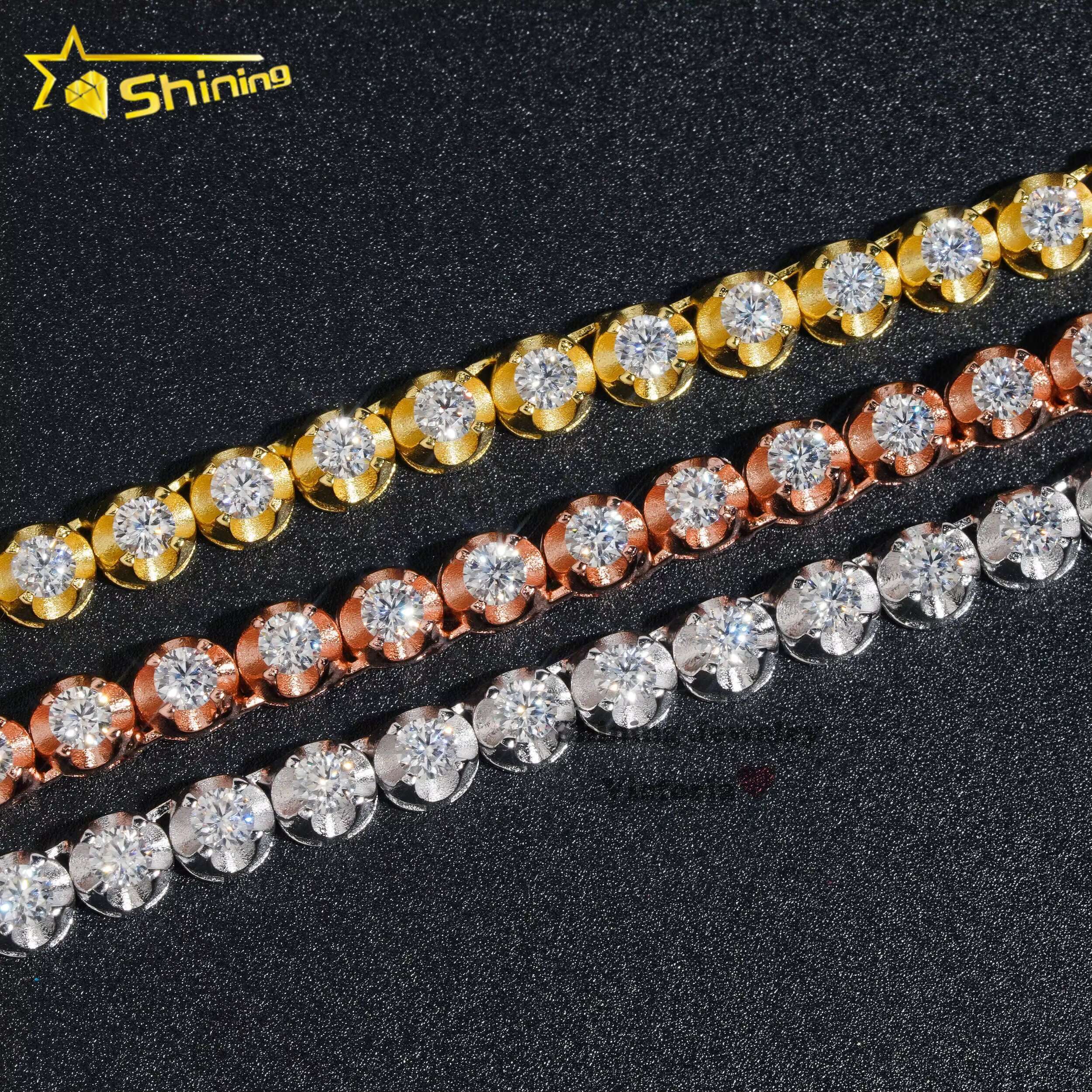 Luxury Hip Hop Iced Out Fine Jewelry 3mm 4mm Lab Grown S925 Silver Vvs Moissanite Tennis Chain Necklace