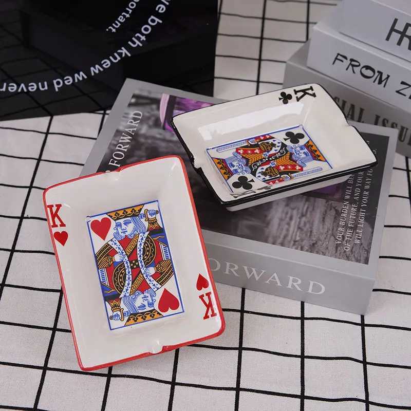 Rectangular Ceramic Ashtray Home Office Poker Porcelain Ashtray Smoking Set Living Room Ornaments Decorations Mens Gifts Y250703