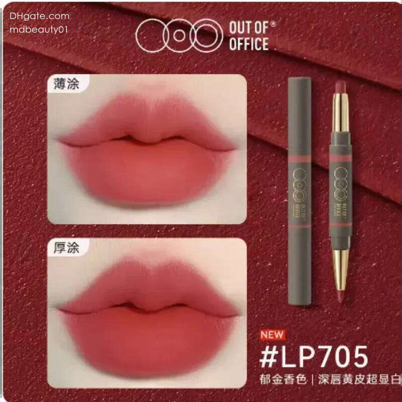 OUTOFOFFICE Double-ended Liner Matte Long-Lasting Waterproof Lipstick Sexy Red Lip Pencil Makeup Cosmetics X250703