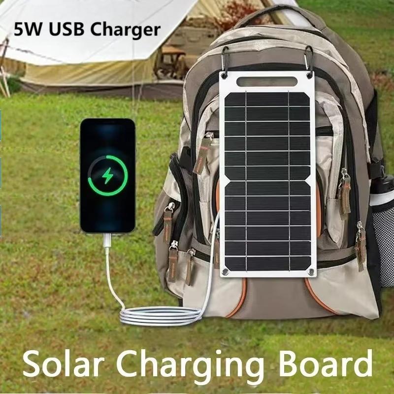 6W Solar Panel Charger 5V USB Solar Cell Portable Flexible Kit Mini Charging System With 2x Carabiner For Phones Car Camping Hiking Power Bank Battery