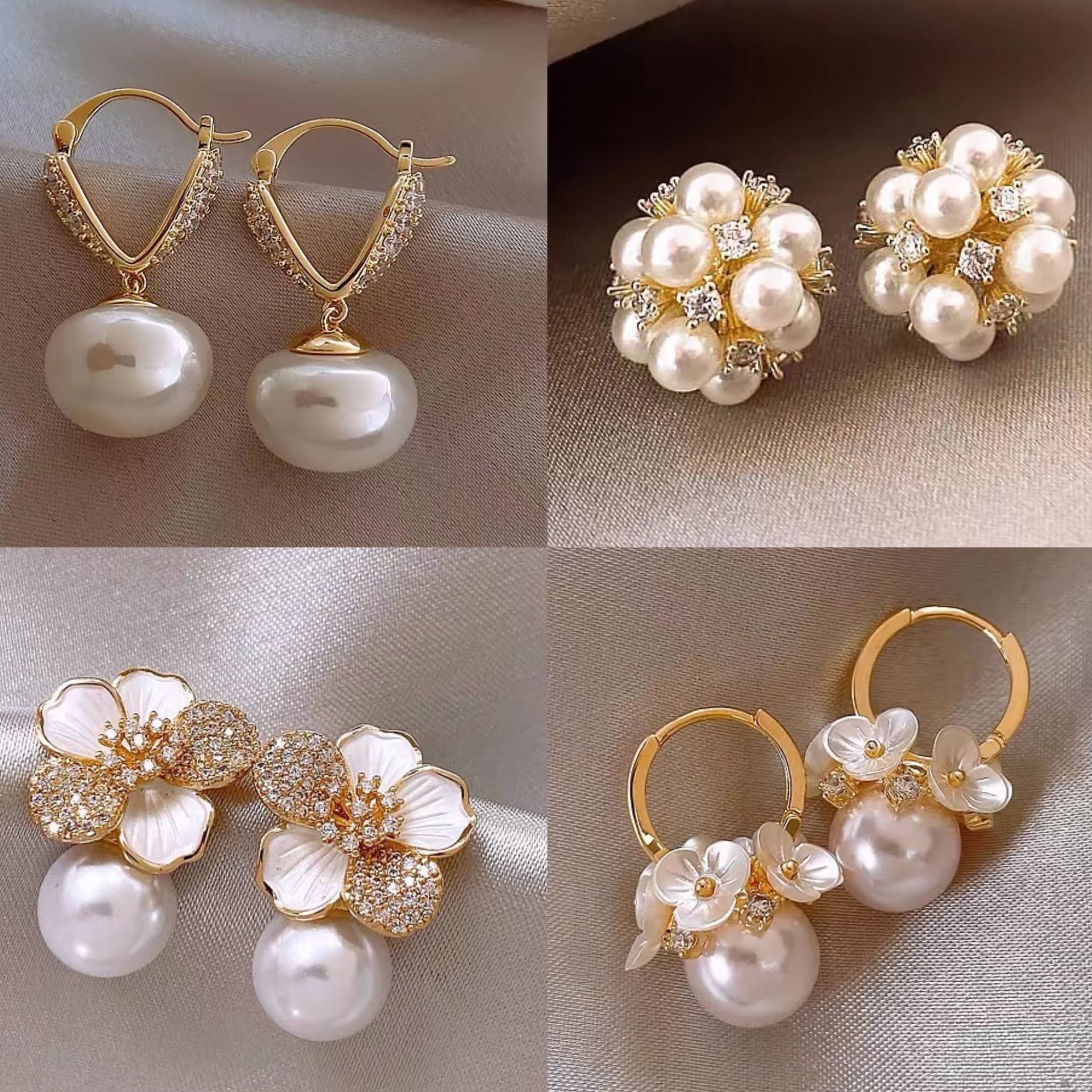 Real gold electroplated silver needles, super fairy pearl flower earrings, fashionable temperament earrings, light luxury high-end earrings wholesale 