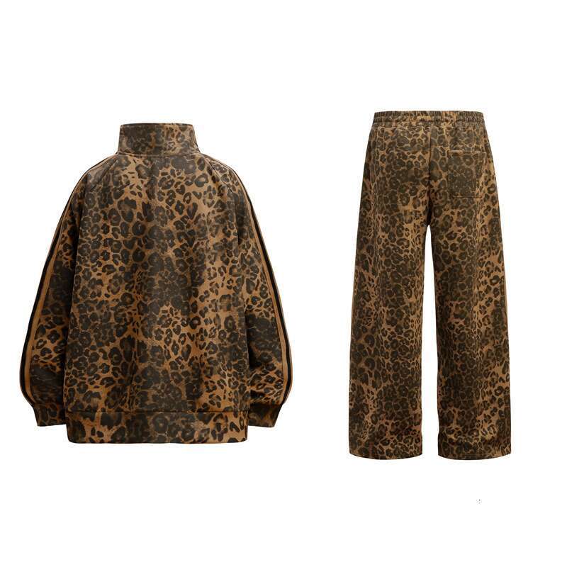 Mens Tracksuits Uni Fashion Sportswear Women Retro Punk Leopard Print Jacket Pants Suede Tracksuit Couple Outdoor Casual Clothes Drop Otben
