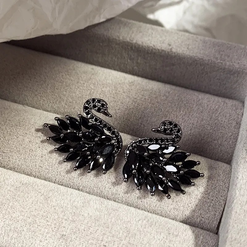 Elegant Swan-Shaped Crystal Studs: Premium French-Inspired Jewelry for Any Event