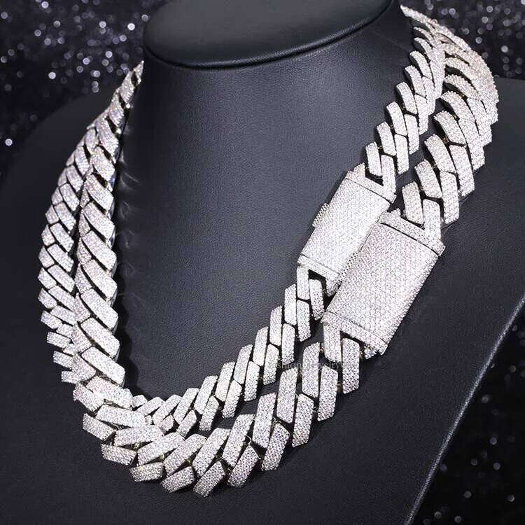 Heavy Hip Hop Necklace 20Mm 15Mm Iced Out Moissanite Dia Sier Cuban Link Chain For Men