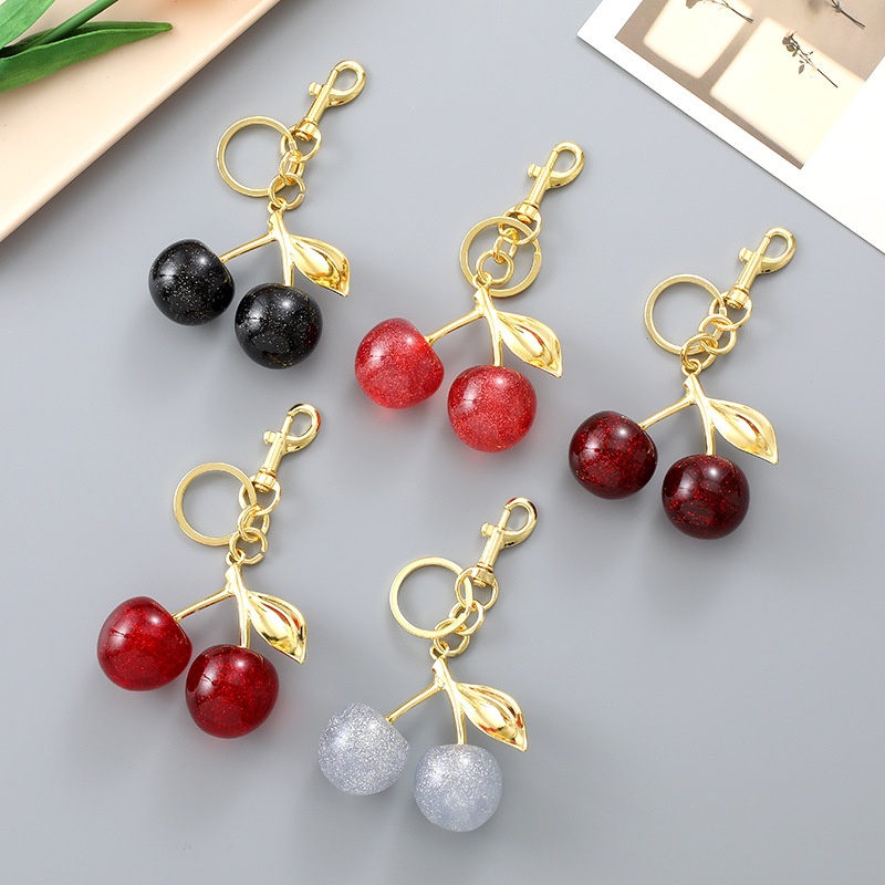Cute cherry charm keychains dainty car key chain plated silver adjustable buckle luxury key ring simple womens bag ornaments lanyards top selling zl410 S250922