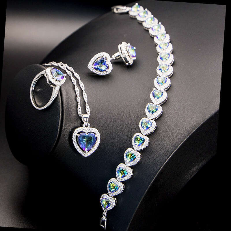 Ocean Set Blue Heart Necklace Inlaid with Zircon-Shaped Jewelry 0b3