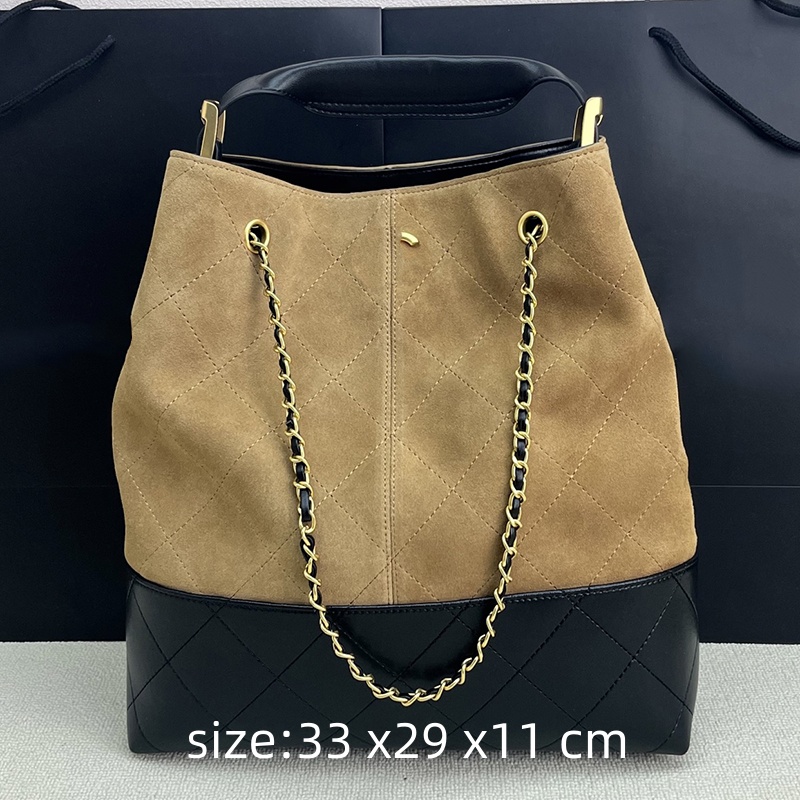 (Order by pic in opt, not by desc) New Star Bags suede leather spliced tote bucket bag with aged hardware