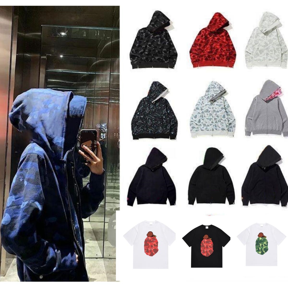 Mens Designer Hoodie Full Zip Up Shark Hoodies for Men Woman Camouflage Jacket Hoody Hooded Sweatshirt Casual Streetwear Long Sleeve sweater