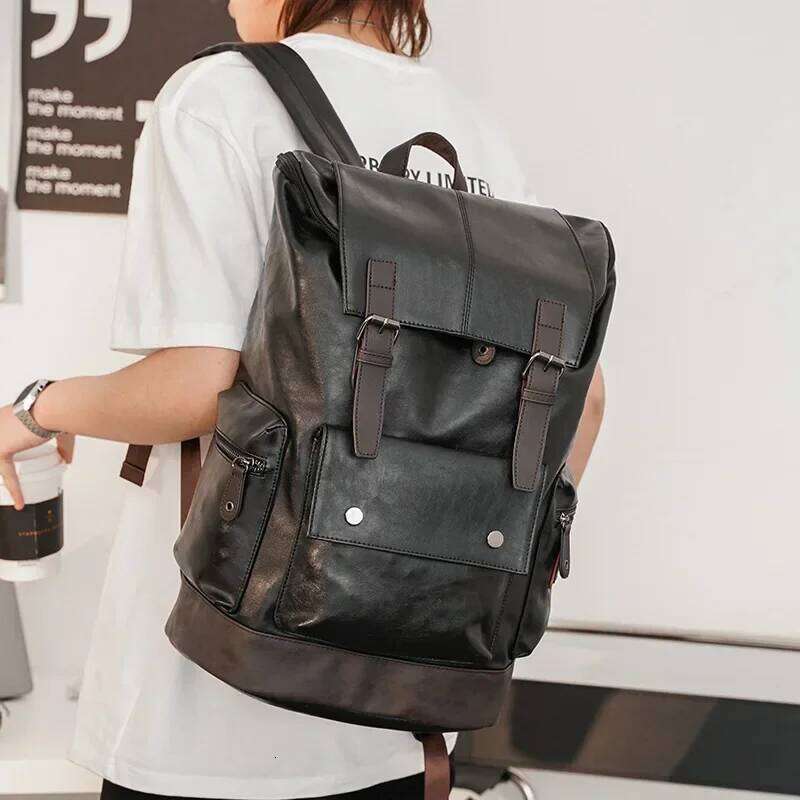 Quality Men's BackpackNew Fashion Leather Backpack Men Travel High Capacity Schoolbag Laptop Double Shoulder Bag
