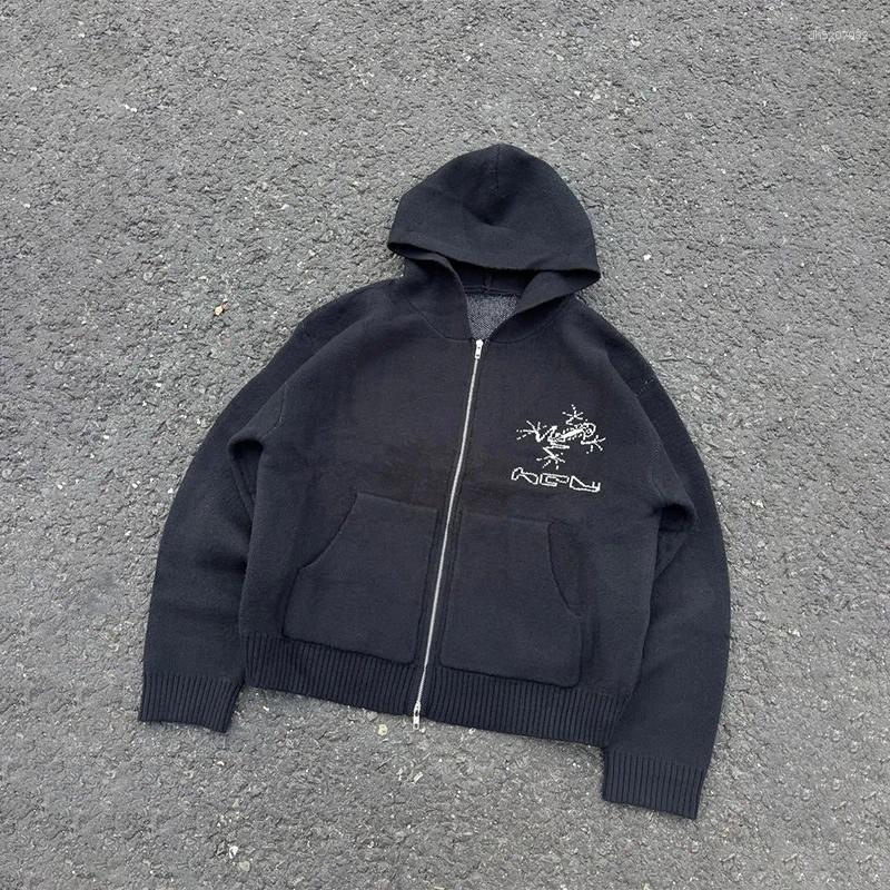 Men's Hoodies Fashion White Insect Skeleton Pattern Embroidery Design Black Zip Up Hoodie Casual Men Women Versatile Comfort Streetwear