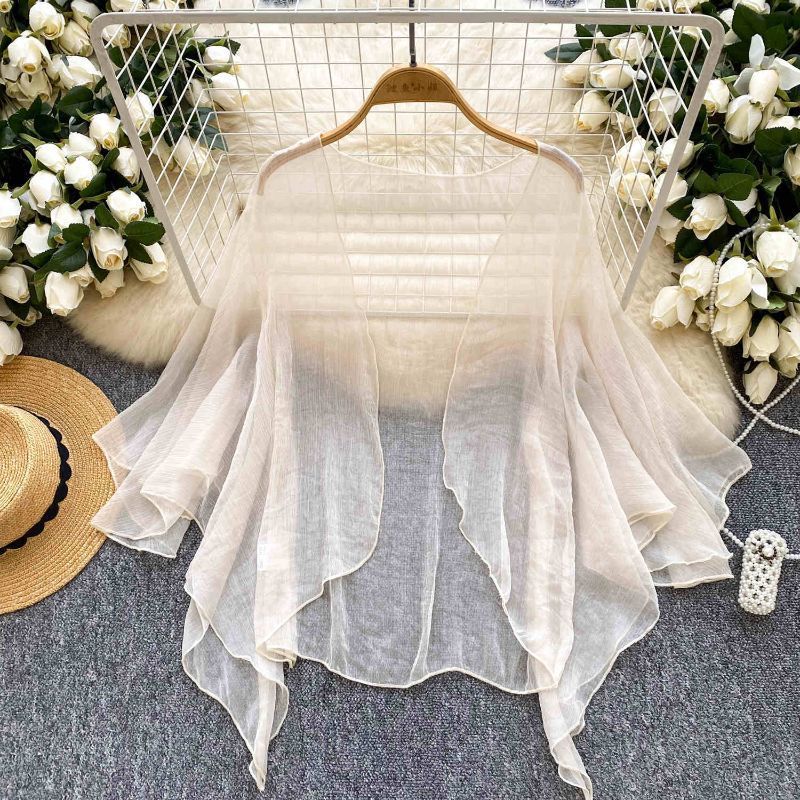 K1219 2025 Super Fairy Fashion Pure Color Mesh Cardigan Summer Loose Slim Sweet Shawl Sun Protection Top Air Conditioner
