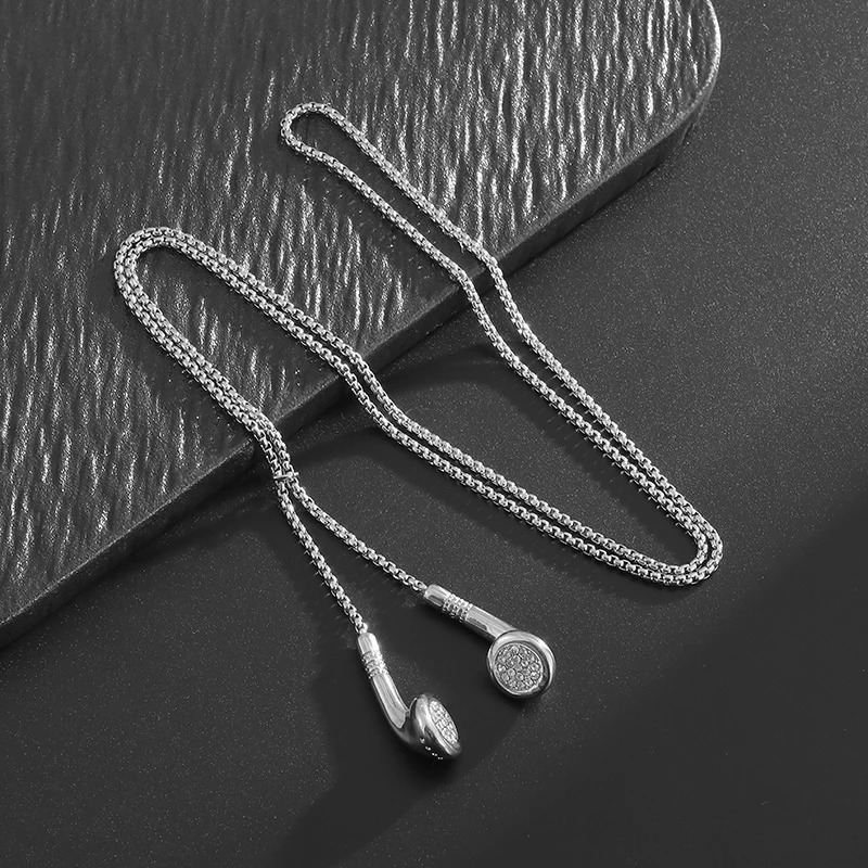 Fashion Hip-Hop Rock Trend Music Headphones Earplugs Metal Pendant Necklace Men and Women Punk Hip-Hop Party Jewelry 250701