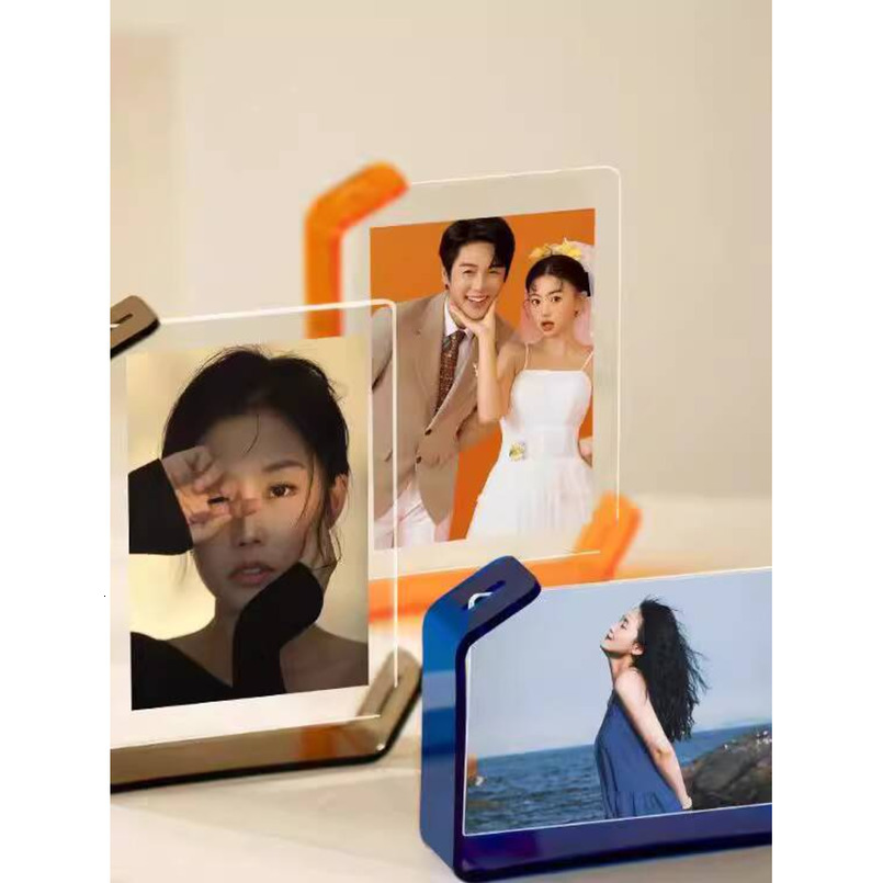 L-Shaped Double-Sided Transparent Display 8inch Rectangular Colorful Acrylic Stand High-End Feel 7-Photo Frame H260306