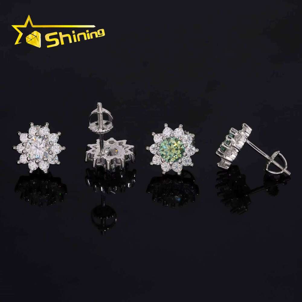 Hot Sale Popular Low Price High Quality Sier Hip Hop Green VVS Moissanite Stud Earrings