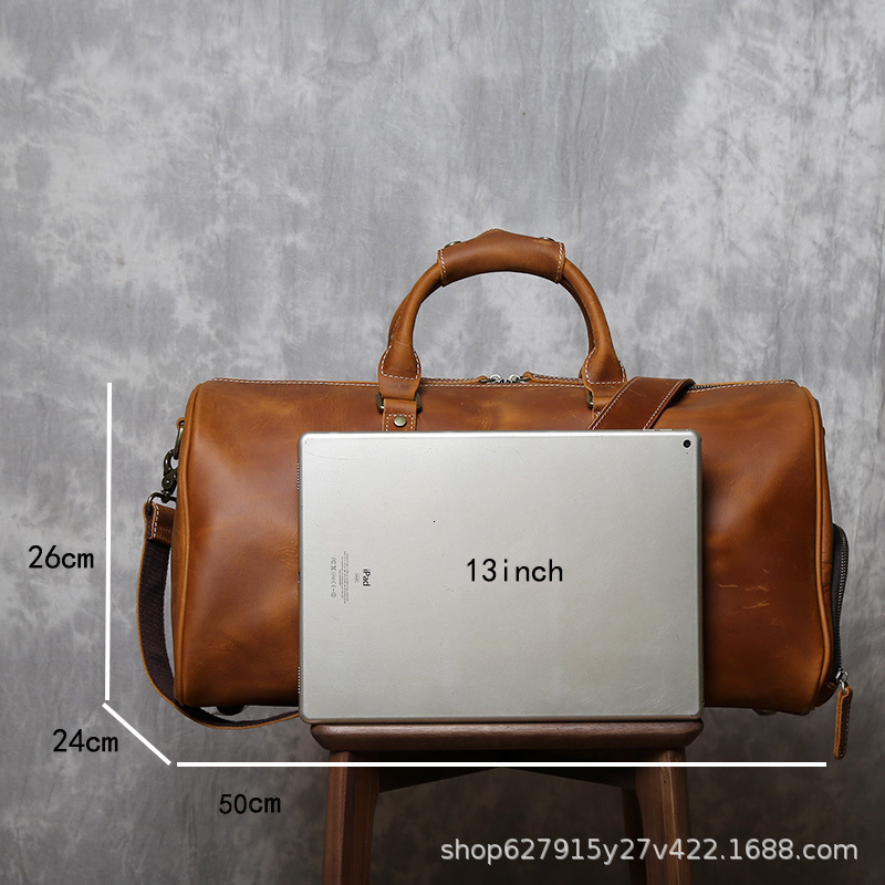 Crazy Horse Leather Mens Bag Travel Bag Genuine Leather Large Capacity Luggage Bag Top Layer Cowhide Mens Bag