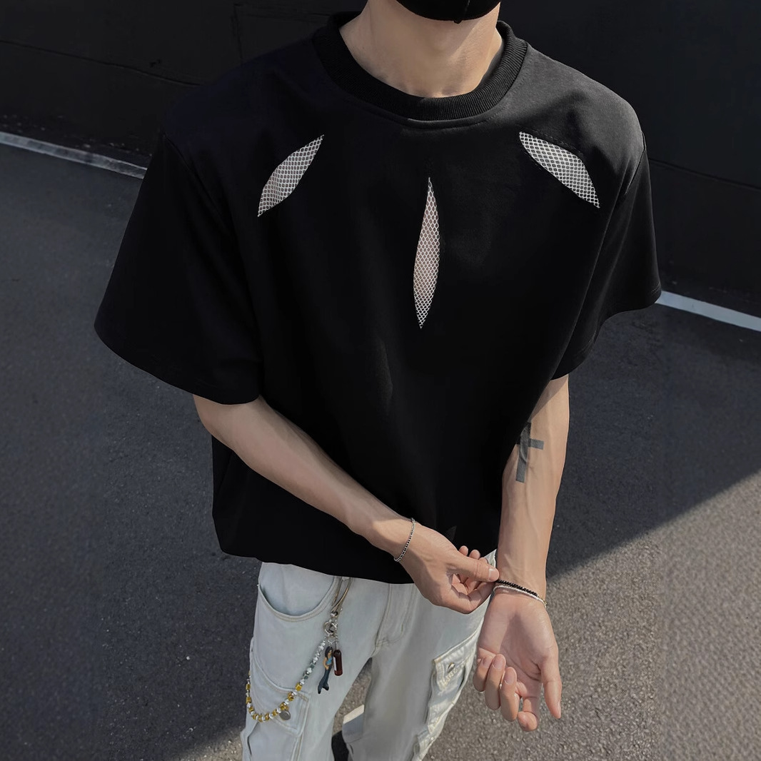 American Style Cleanfit Hollow Out Short Sleeve T-shirt For Men Summer High-end Cool Heavyweight Regular Designer Short Sleeves Shoulder Padded T-shir