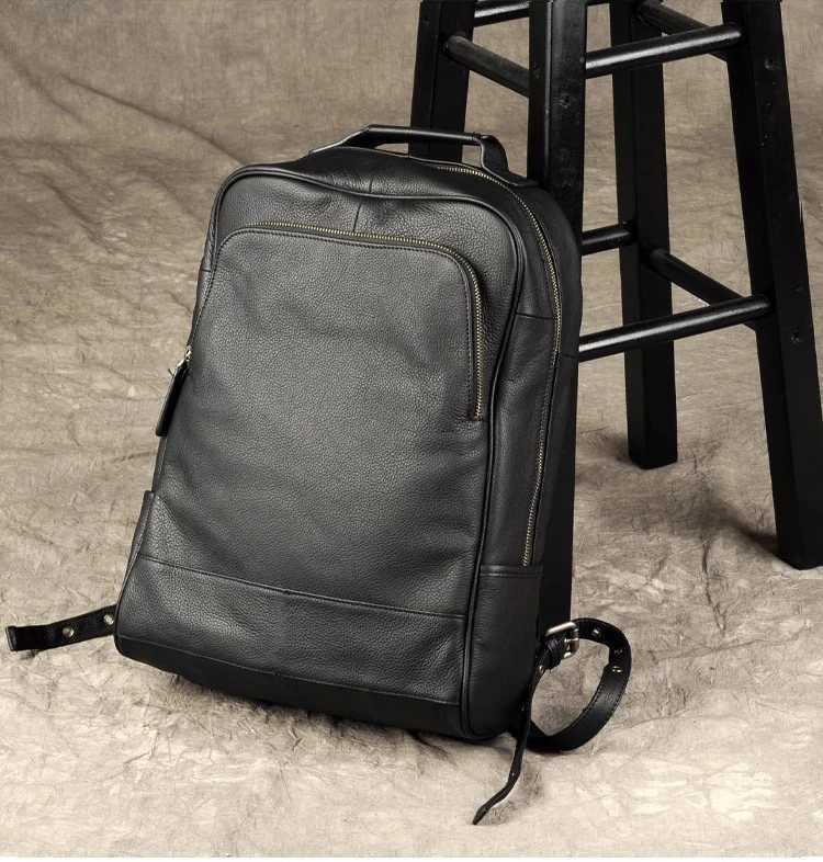 High Quality Fashion Genuine Leather Backpack Men Bagpack Student School Bag Backpack daily male Rucksack large Knapsack Black Z250702