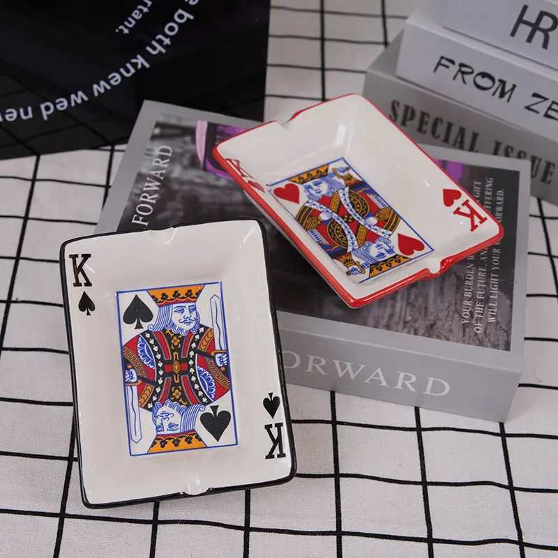 Rectangular Ceramic Ashtray Home Office Poker Porcelain Ashtray Smoking Set Living Room Ornaments Decorations Mens Gifts Y250703