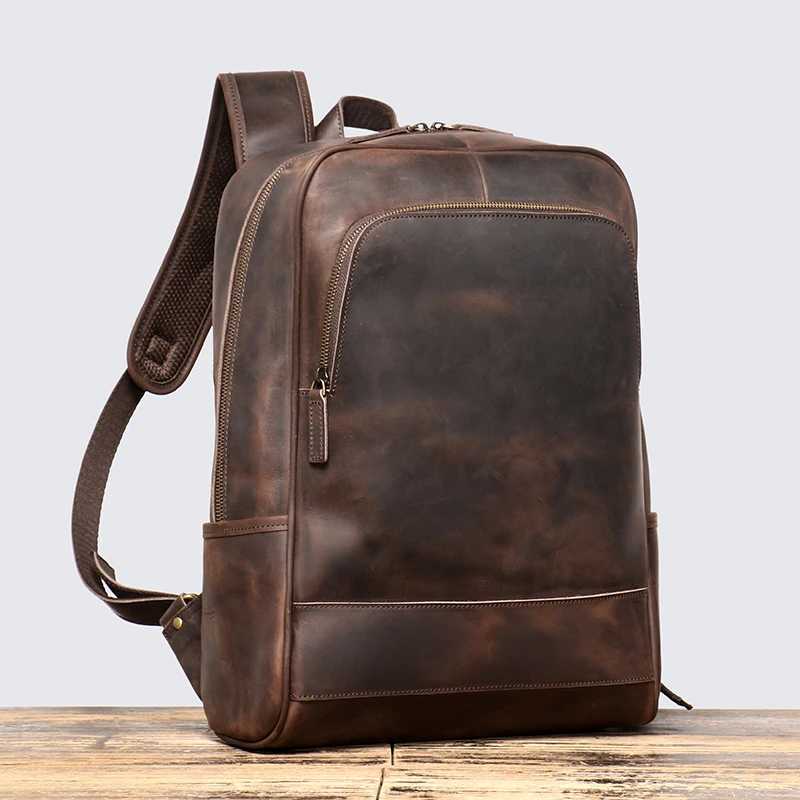 Vintage Mens Crazy Horse Leather Backpack Luxury Fashion Travel Backpack Large Capacity College Style Schoolbag Laptop Bag H260513
