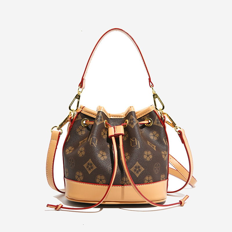 Free shipping designer High-End Fashion Lucky Bag Drawstring Bucket Bag Women Bag 2025 New Retro Print Shoulder Bag Women Crossbody Bag