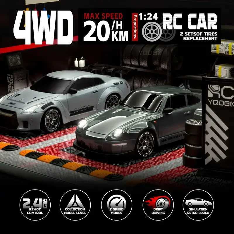 4WD Remote Control Car 1/24 RC Drift Car 20KM/H High Speed Turbo 2-Speed Acceleration LED Lights Racing Car for Kids and Adults Toys Gifts XJ260703
