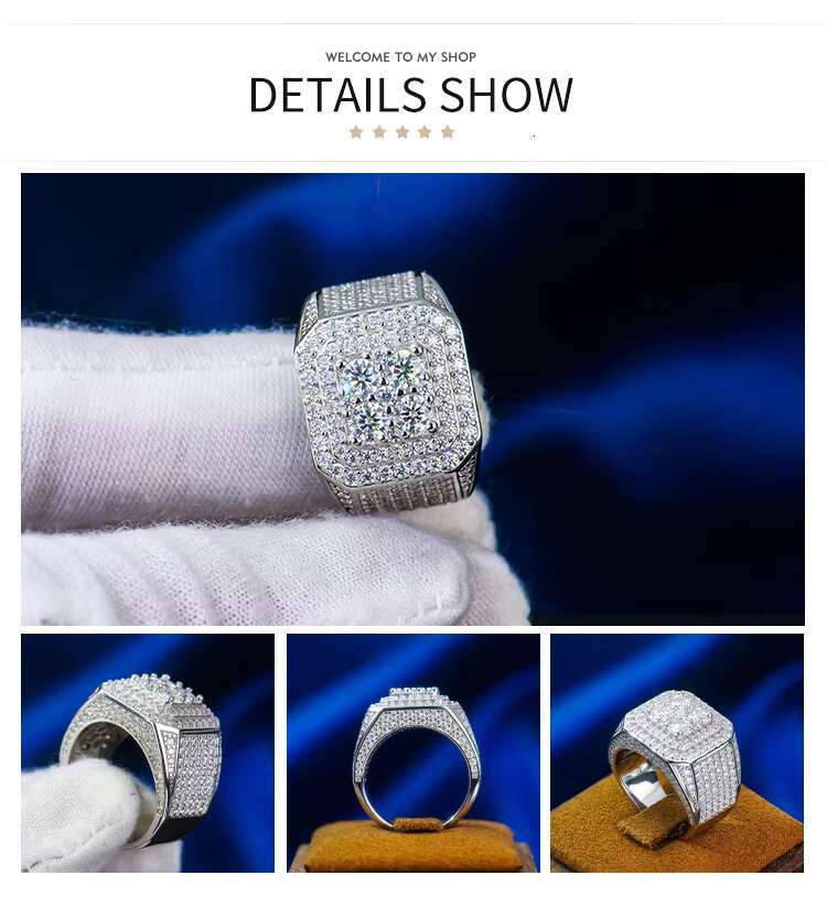 Moissanite Ring GRA Certified Square Frame Halo Diamond Set Hip Hop Style High Quality Fashion Design Men's Gift
