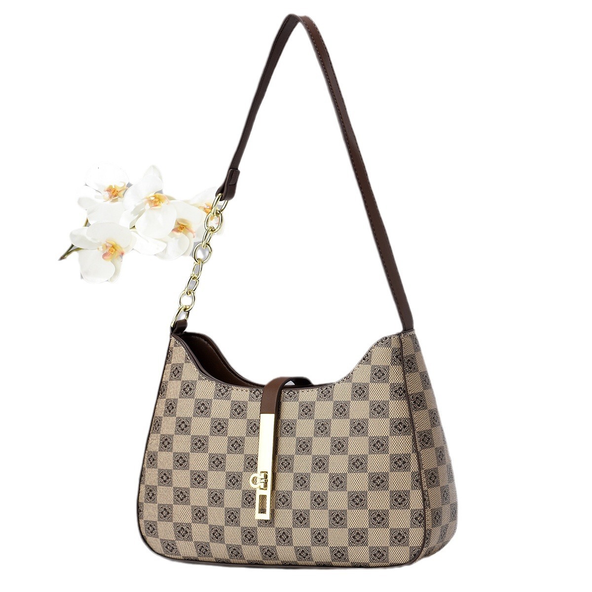Trade Luxury bag Texture Foreign Designer Bag Checkerboard Underarm Bag Women's Bag Popular Ladies' Shoulder Crossbody Dumpling Bag Ladies&#