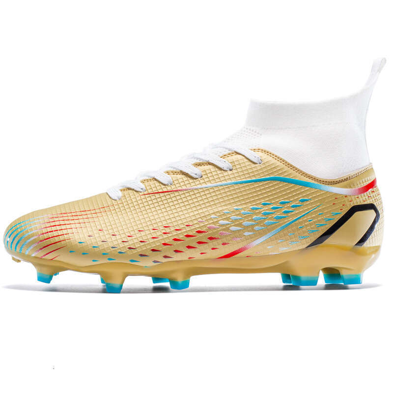 Large Size World Cup High-Top Soccer for Boys and Girls, Studded Long Spikes, Adult Artificial Grass Training Sports Shoes