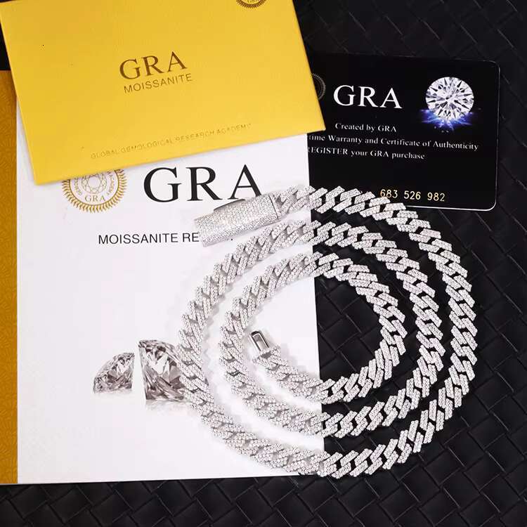 925 Silver Cuban Link Chain for Men 2-Row VVS Moissanite Diamond Iced Necklace Diamond Necklace for Men