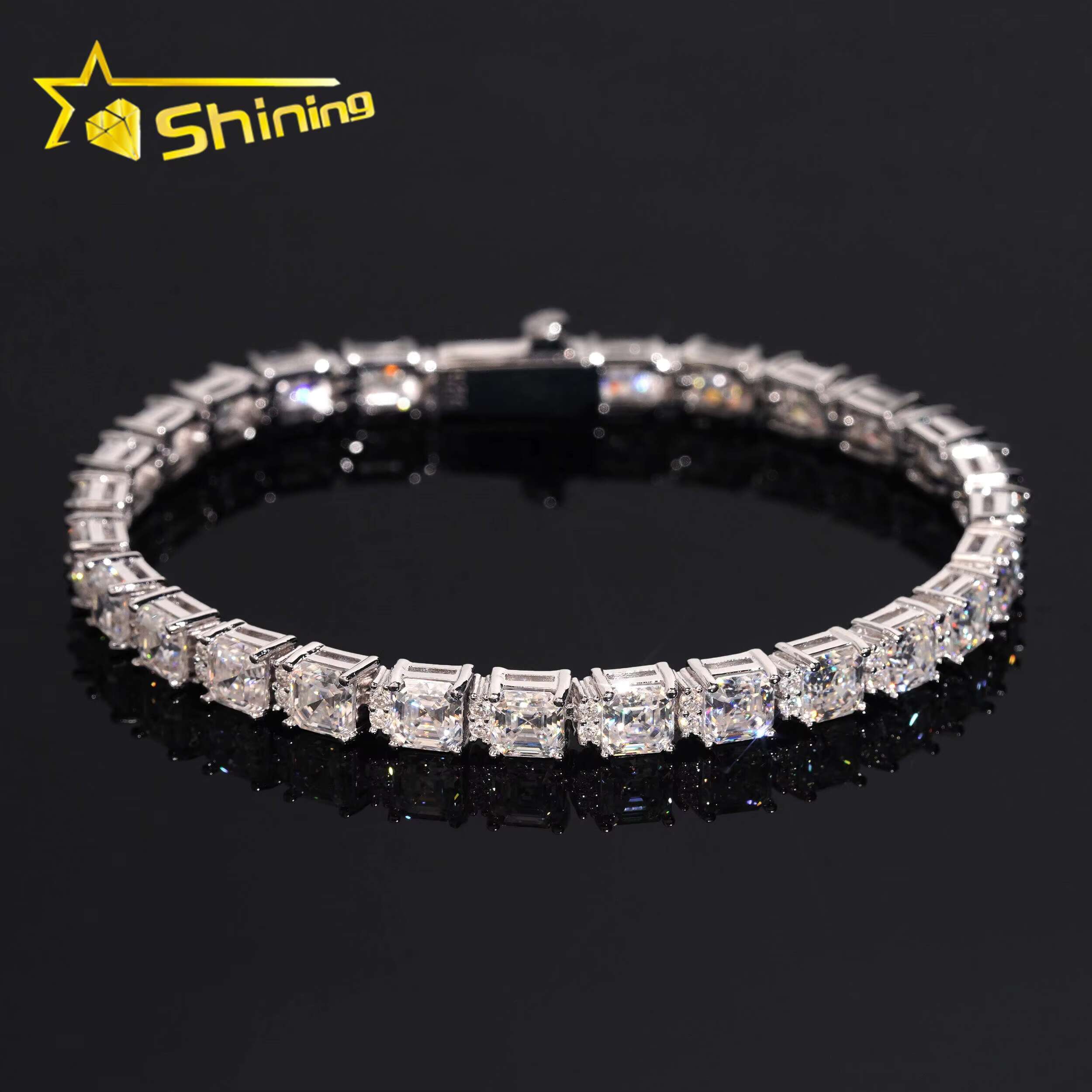 Luxury Jewelry Diamond Tester Pass GRA Certified Moissanite VVS High Quality Cut 5*5mm 925 Silver Tennis Bracelet