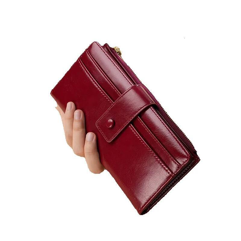 Designer Wallet Oil Wax Leather Full PU High-end Business Casual Long Women's Wallet Luxury Bag Evening Bag Fresh Simple Style Women's Bag