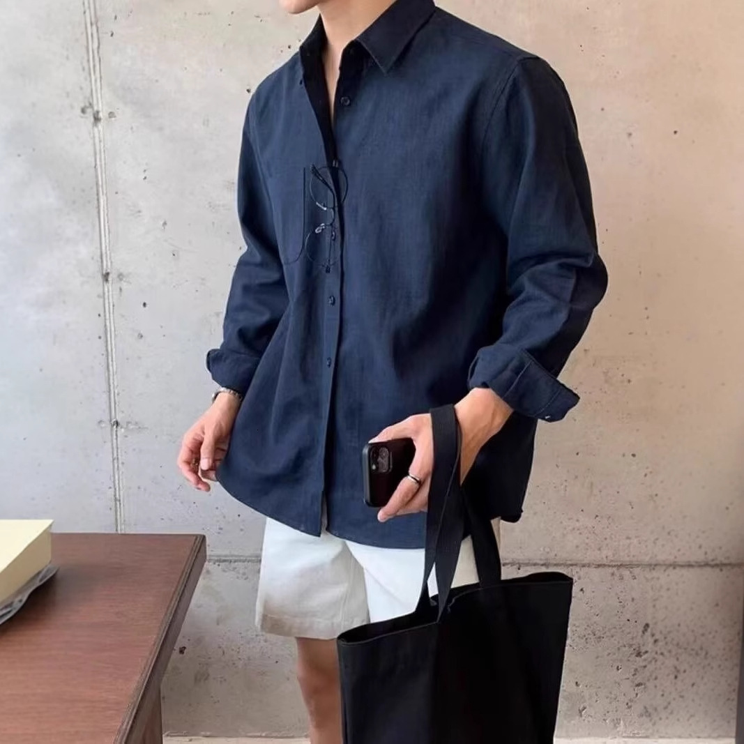 Long Sleeve for Men Summer Thin Trendy Brand Cool Street Non-Iron Linen Casual Shirt Lazy Style