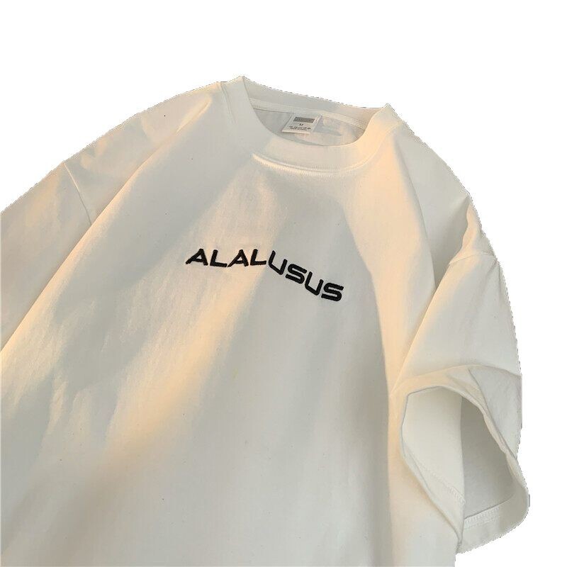 White Cotton T-shirt Designer Short Sleeves Men Short Sleeve Summer Loose 2025 New Printed Top Trendy Brand Heavyweight Five-quarter Sleeve Tee