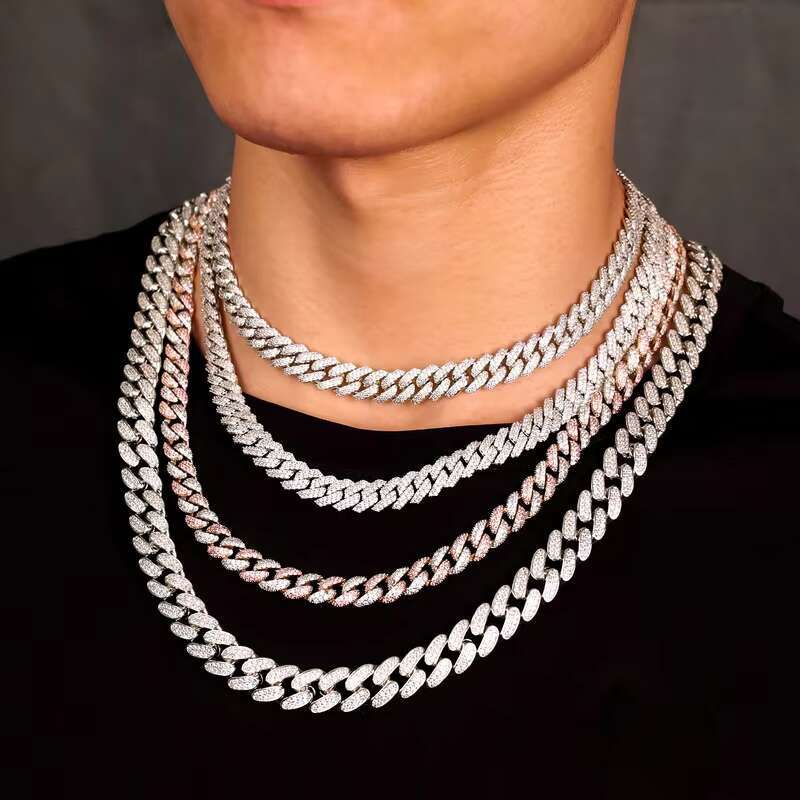 12mm 2 Rows Cuban Bracelet D VVS Lab Diamond Cuban Link Chain Iced Out 925 Silver Hiphop Moissanite Chain Cuban Necklace