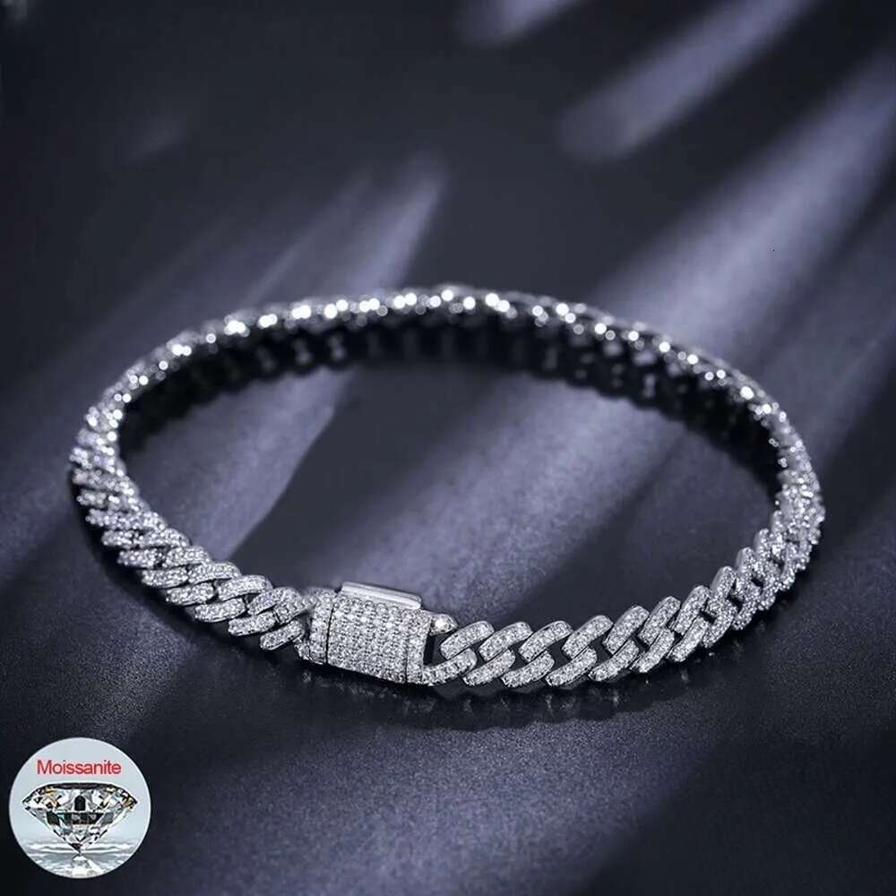 designer necklace bracelet hip hop rock Solid Sterling Sier Created moissanite dias cuban bracelets for men women fine jewelry Drop shipping 6MM