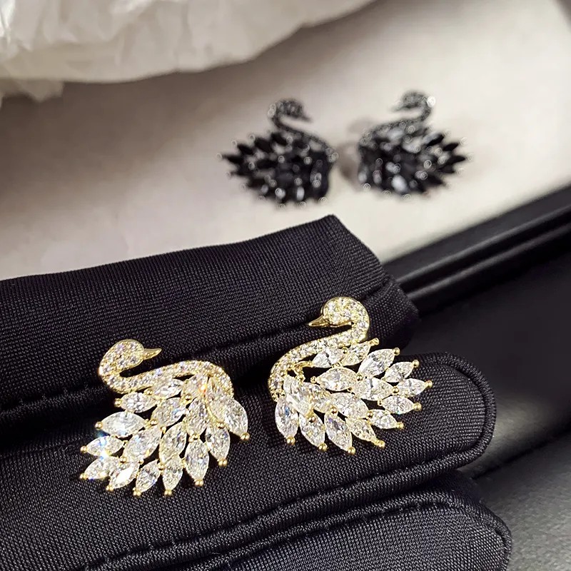 Elegant Swan-Shaped Crystal Studs: Premium French-Inspired Jewelry for Any Event